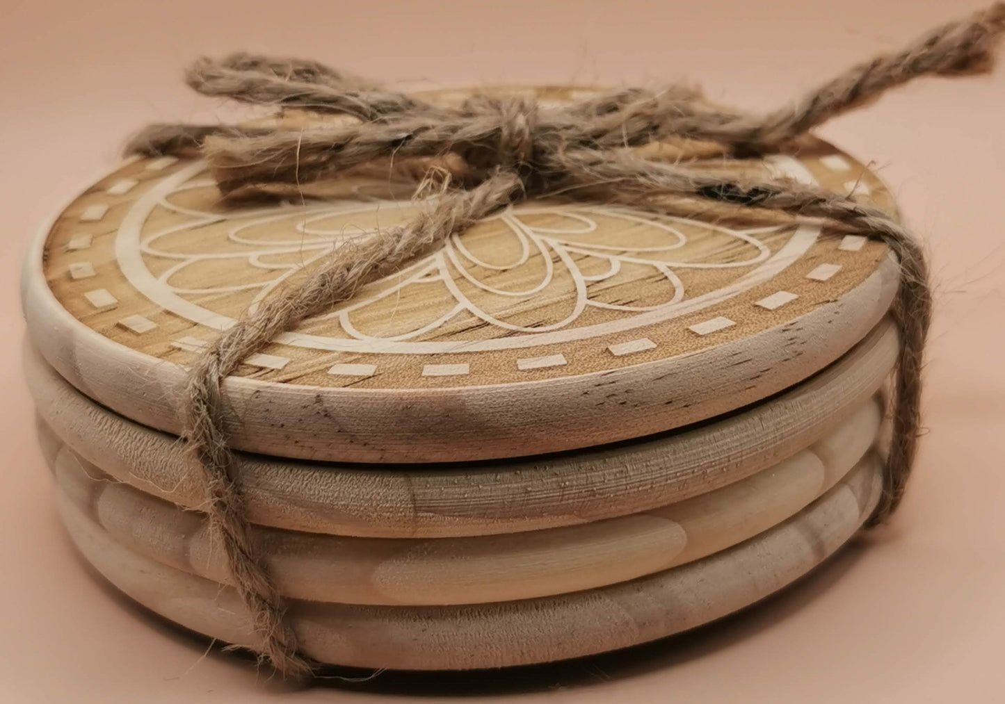Set of four Light wooden coaster 7FlowerSun - Laser Studio