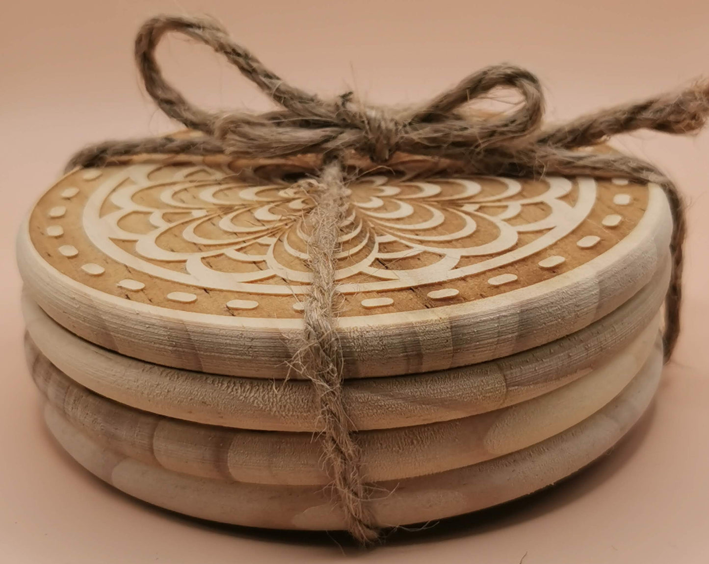 Set of four Light wooden coaster 8flower in flower - Laser Studio