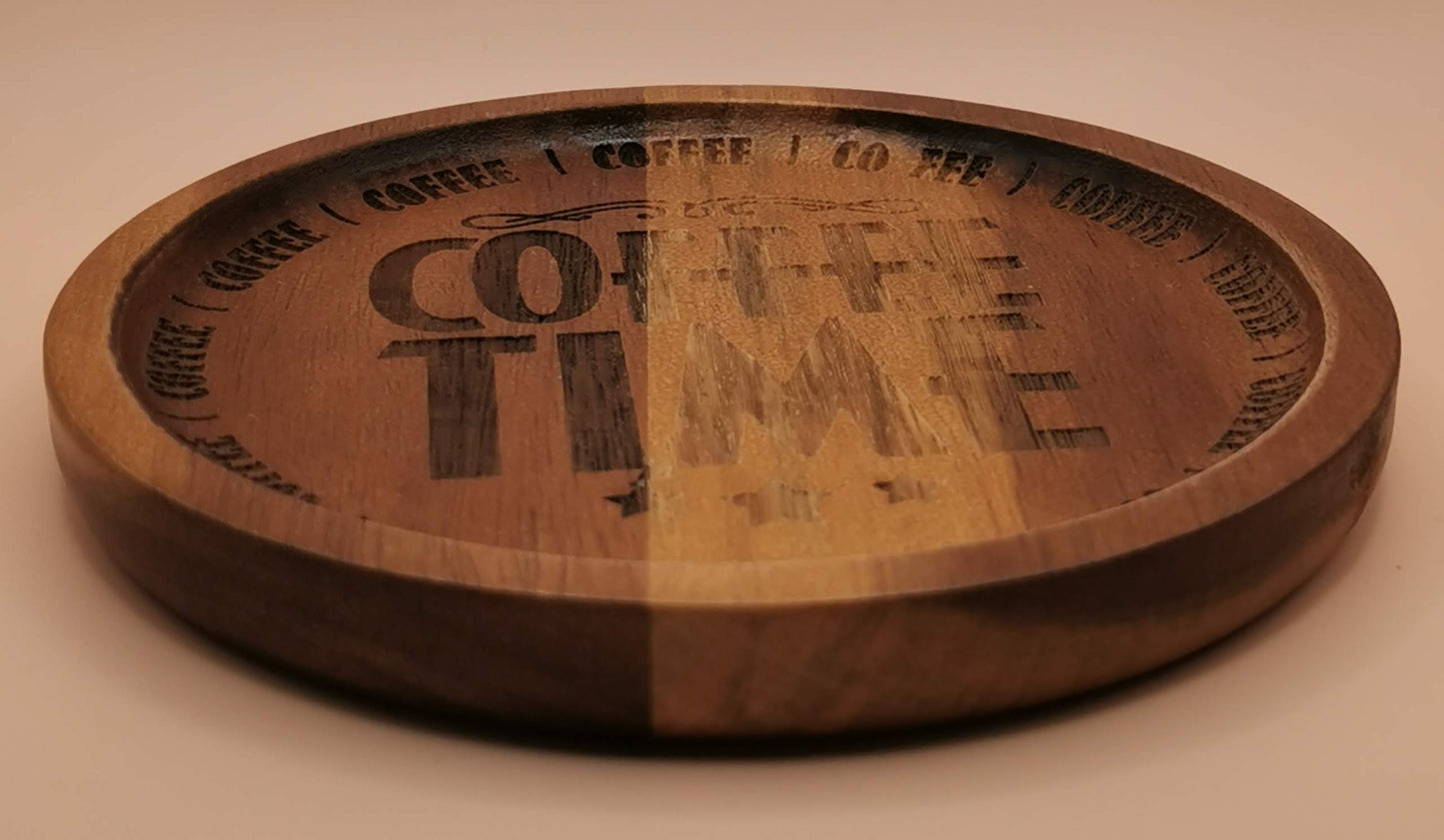 Set of Four Hard Wood Wooden Round Coaster plate - Laser Studio