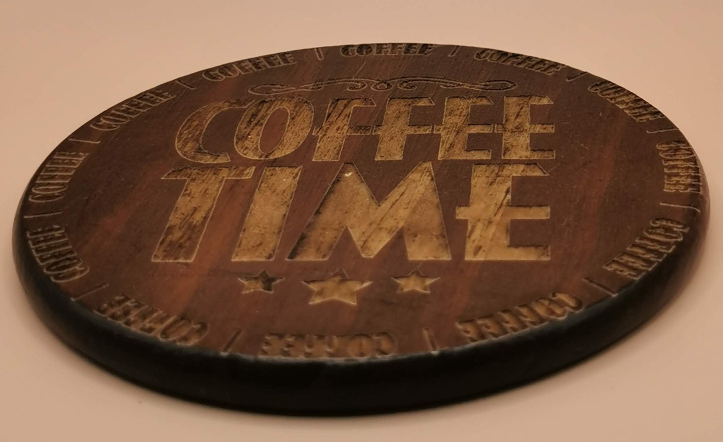 Set of four Dark wooden coaster Coffee Time - Laser Studio