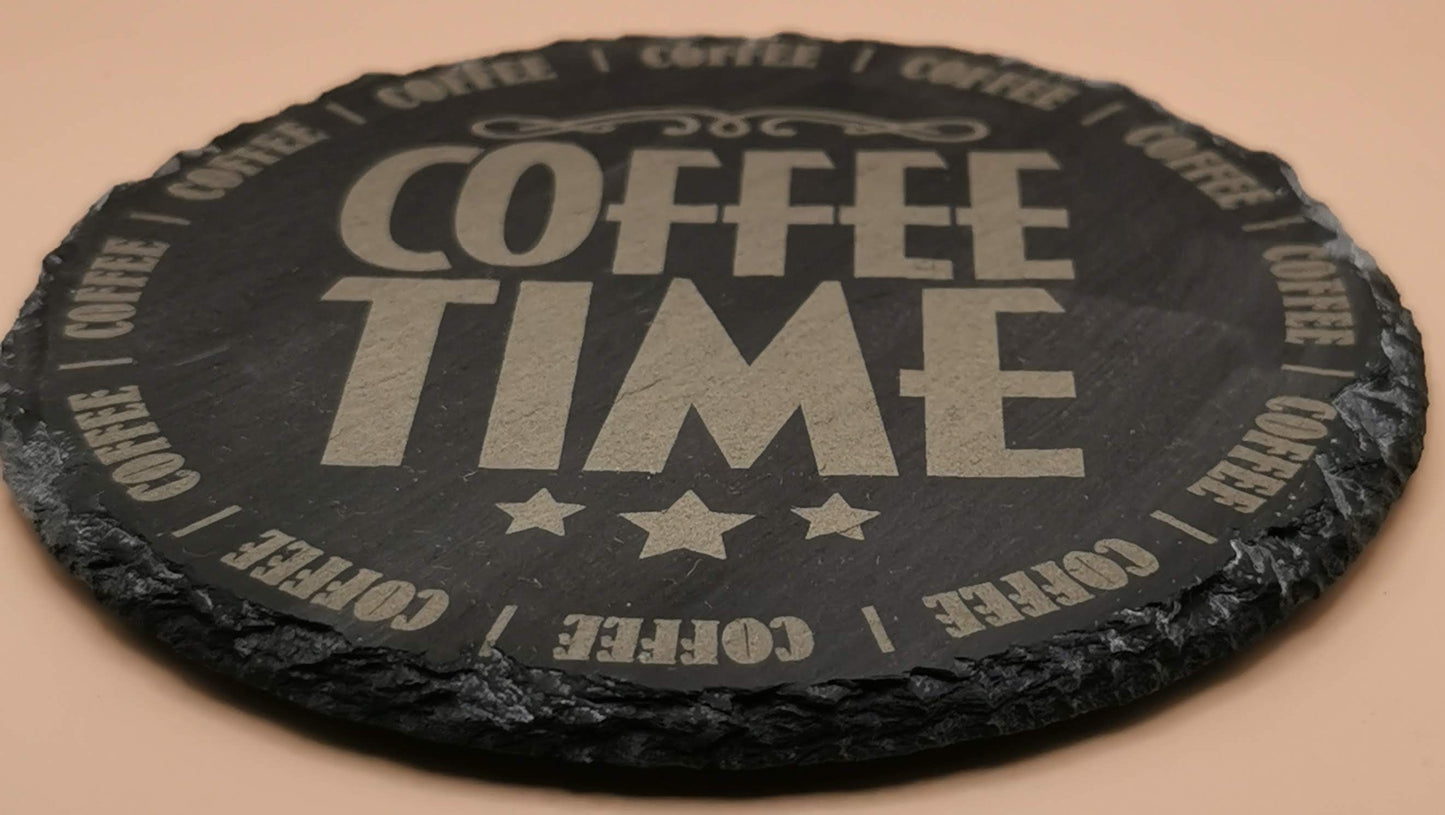 Set of four Round slate coaster - Laser Studio