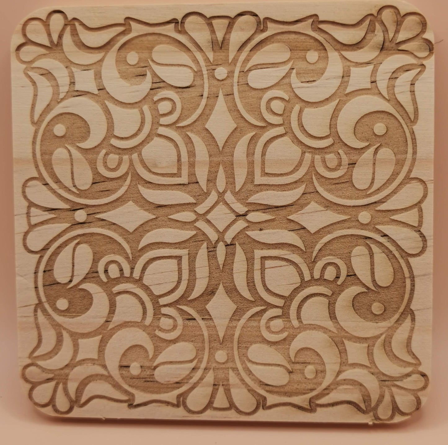 Set of four Light wooden coaster Square Floral - Laser Studio