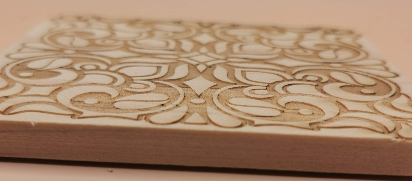 Set of four Light wooden coaster Square Floral - Laser Studio