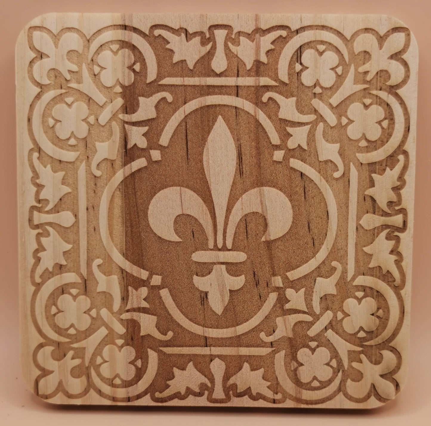 Set of four Light wooden coaster Square Royal - Laser Studio