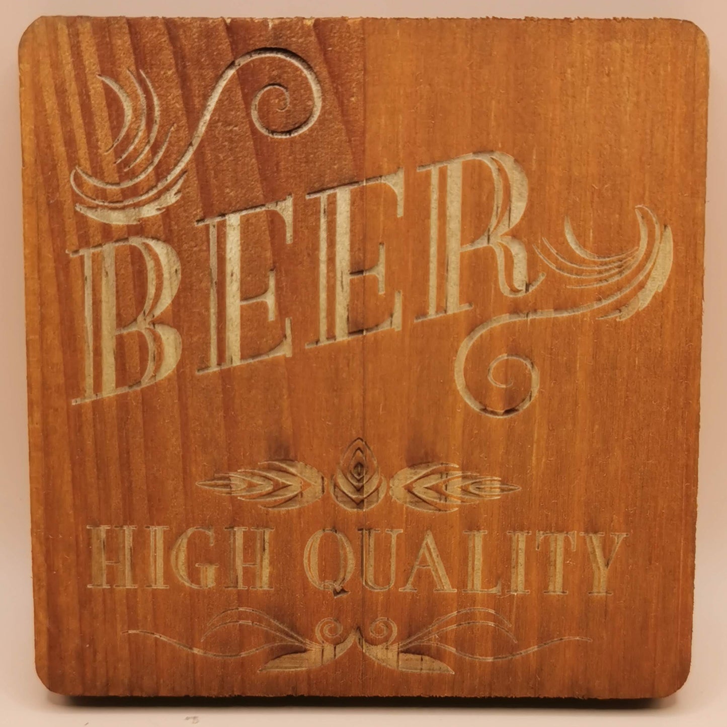 Set of four Dark wooden coaster Square Beer - Laser Studio