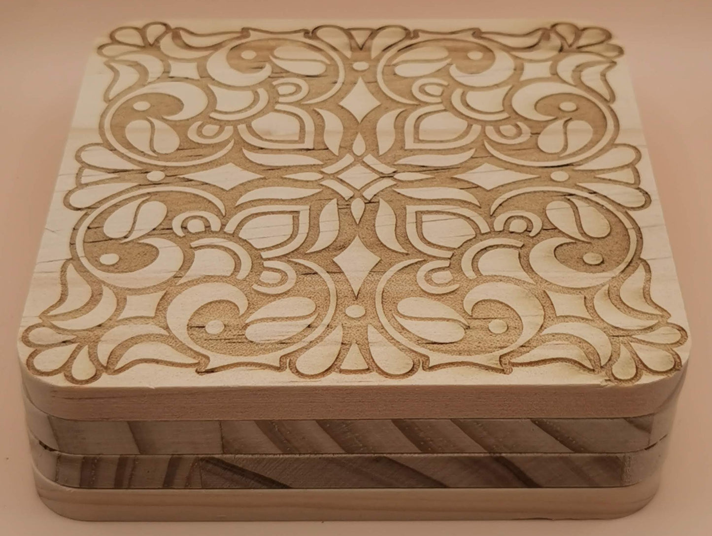 Set of four Light wooden coaster Square Floral - Laser Studio
