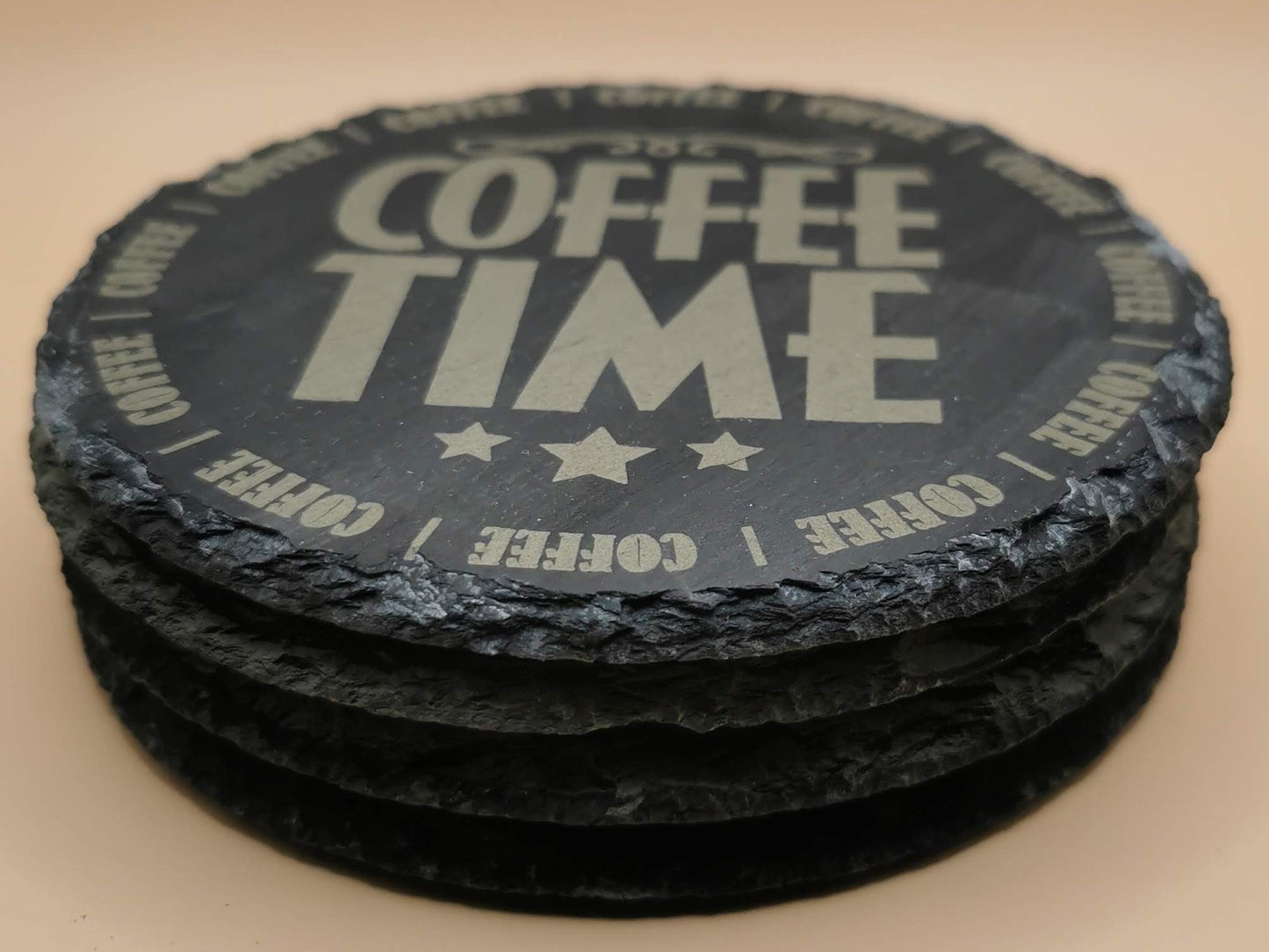 Set of four Round slate coaster - Laser Studio