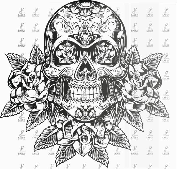 Scull with roses Vector graphic design template - Laser Studio