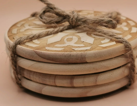 Set of four Light wooden coaster  4Shield - Laser Studio