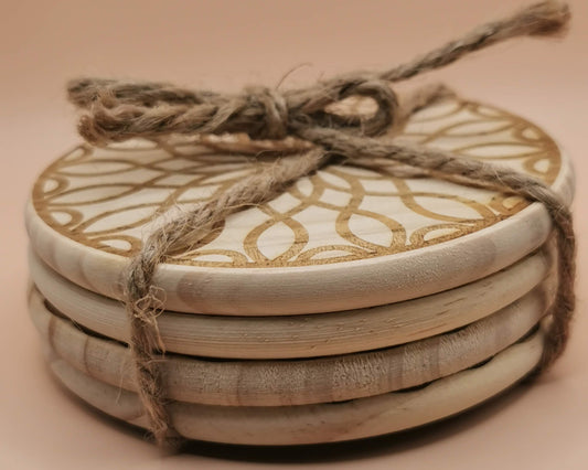 Set of four Light wooden coaster  5Raya - Laser Studio