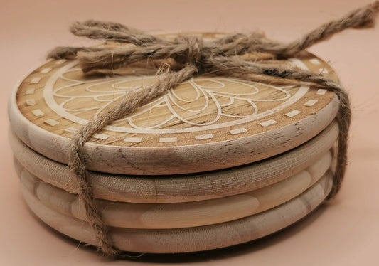 Set of four Light wooden coaster  7FlowerSun - Laser Studio