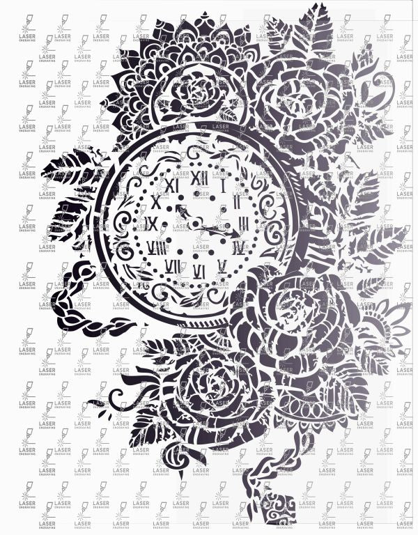 Clock with roses vector graphic design files - Laser Studio