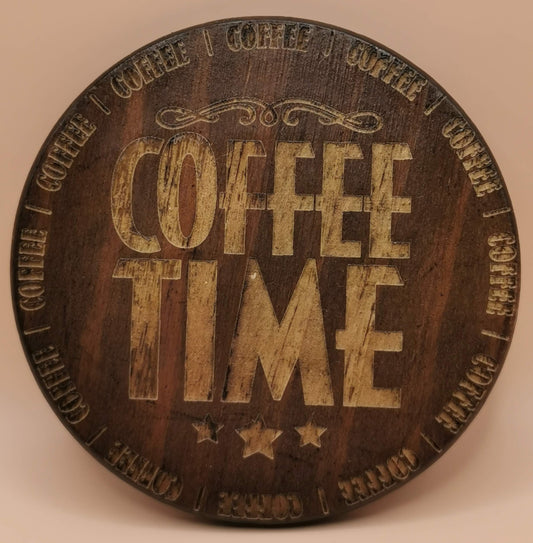 Set of four Dark  wooden coaster Coffee Time - Laser Studio