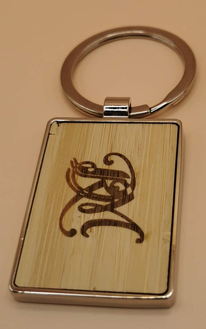 Wooden rectangular keychain with metal frame - Laser Studio