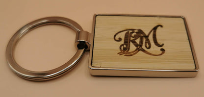 Wooden rectangular keychain with metal frame - Laser Studio
