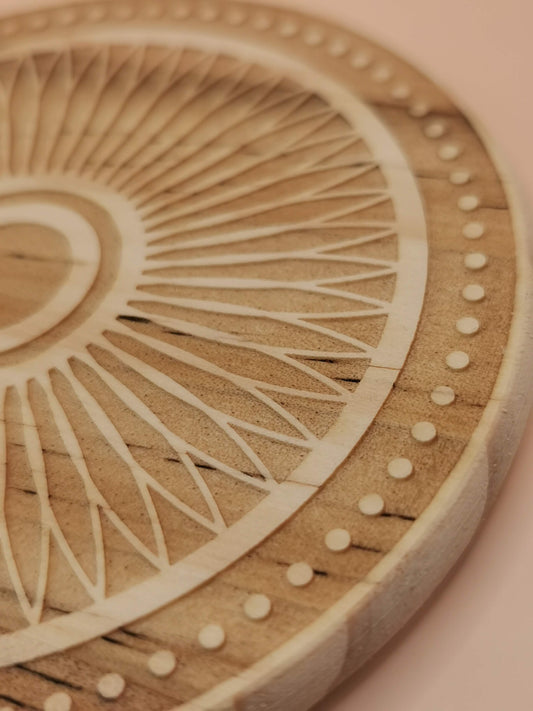 Rosette small   Light Wooden Round Coaster