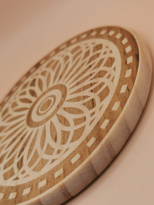 Rosette  Light Wooden Round Coaster