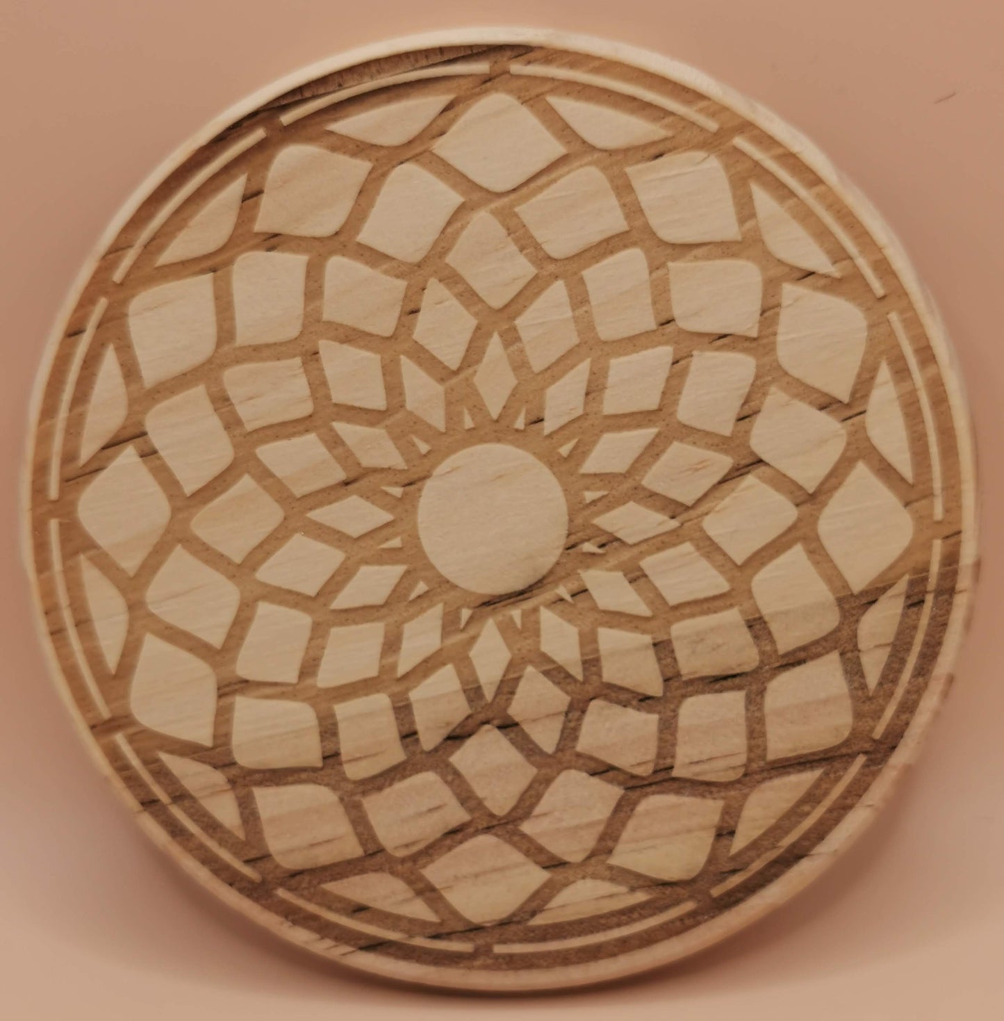 Rosette  Light Wooden Round Coaster