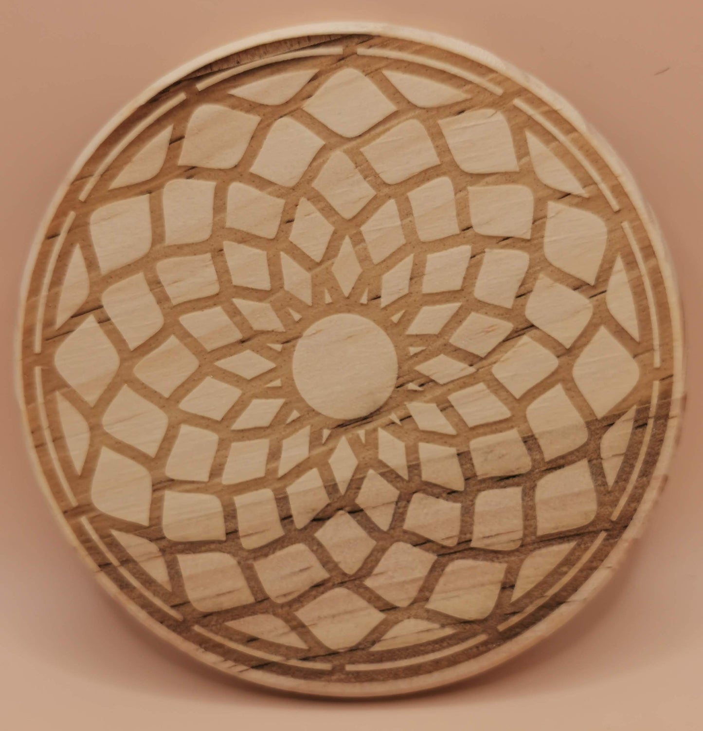 Rosette  Light Wooden Round Coaster