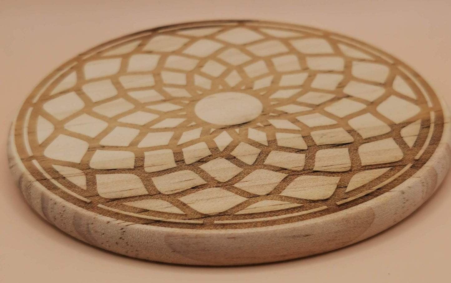 Rosette  Light Wooden Round Coaster