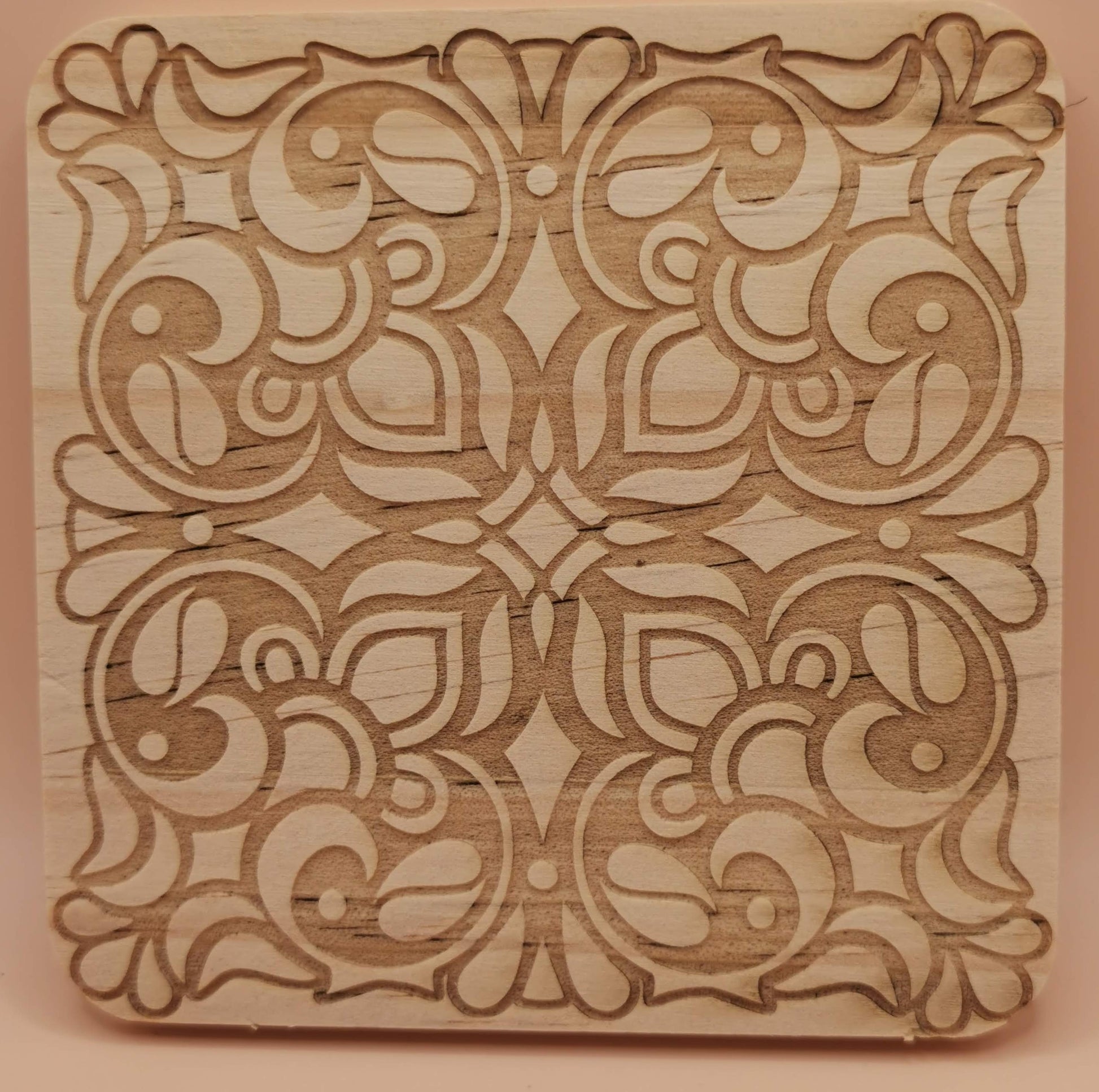 Set of four Light wooden coaster Square Floral - Laser Studio