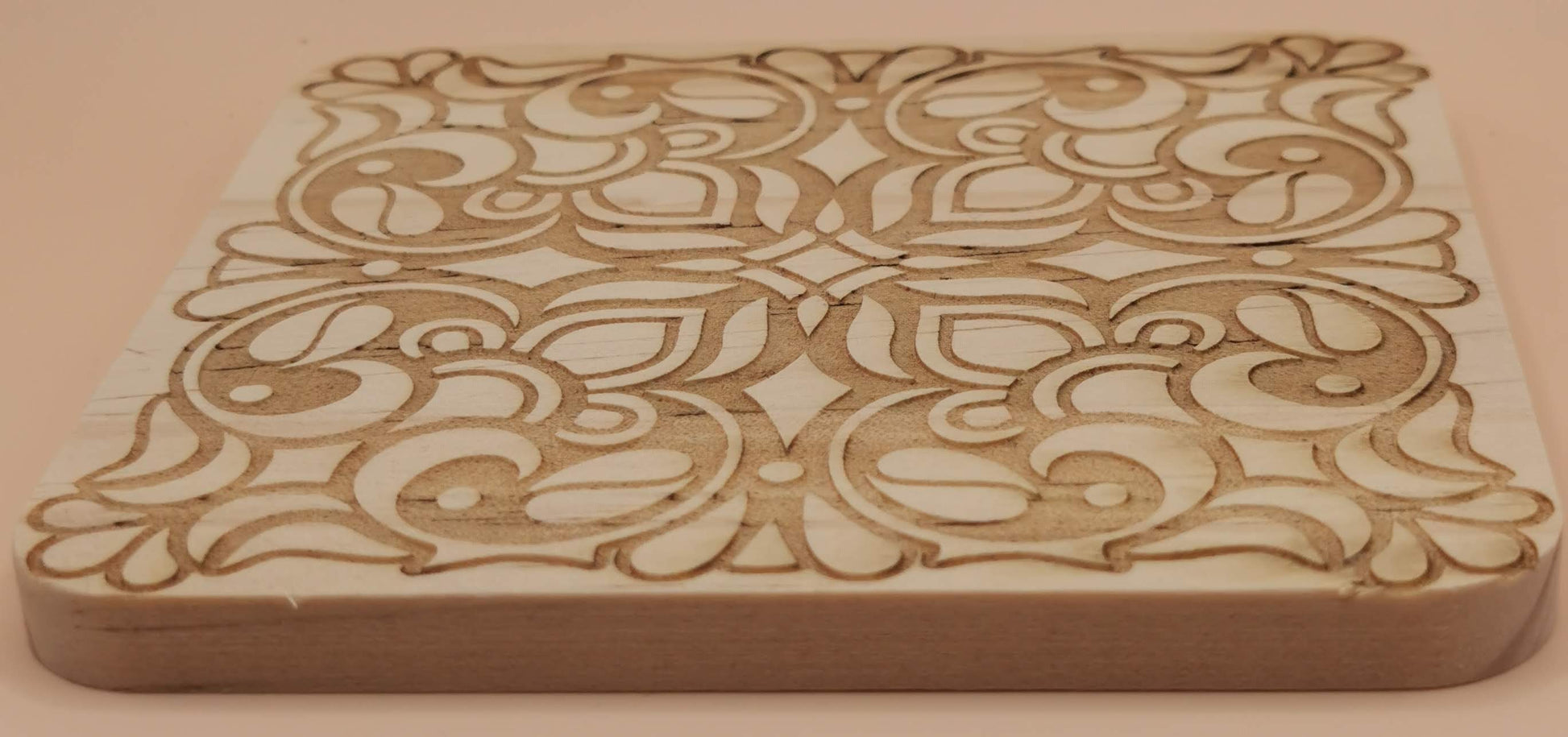 Set of four Light wooden coaster Square Floral - Laser Studio
