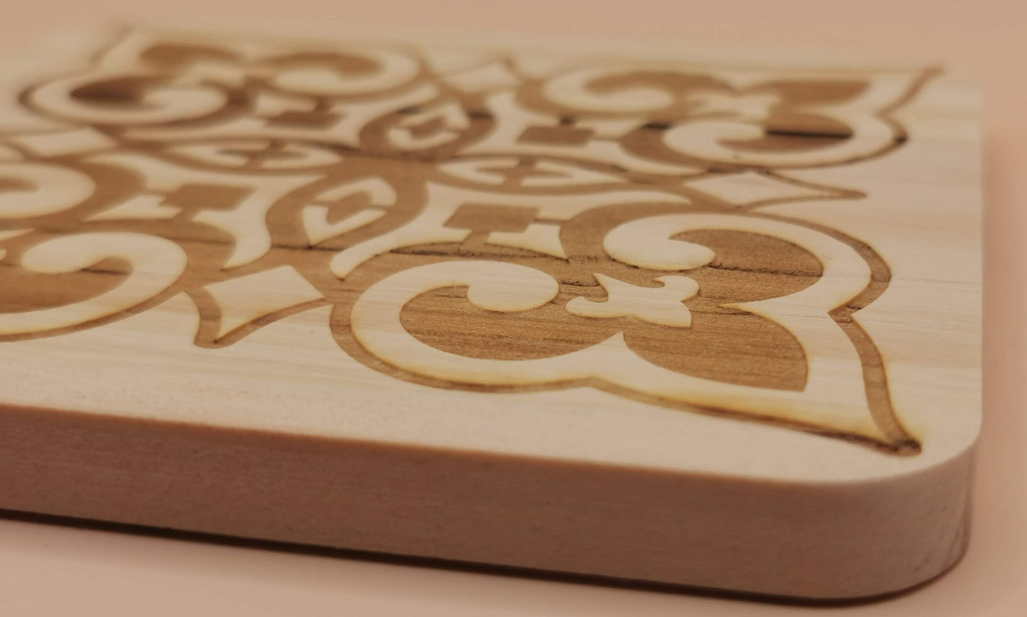 Set of four Light wooden coaster Square Daisy - Laser Studio