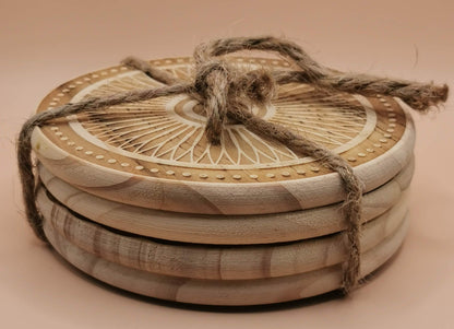 Set of Four  light wooden coasters Sun - Laser Studio