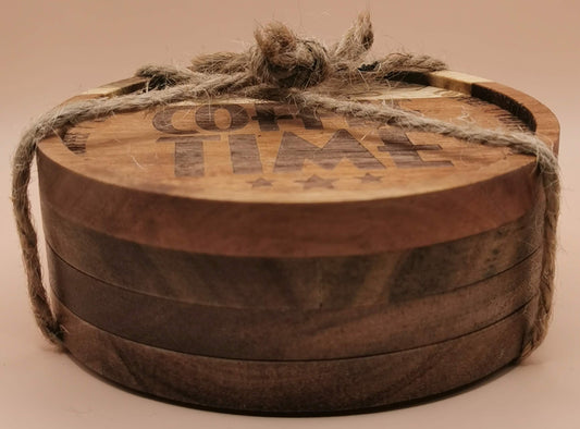 Set of Four Hard Wood Wooden Round Coaster plate - Laser Studio