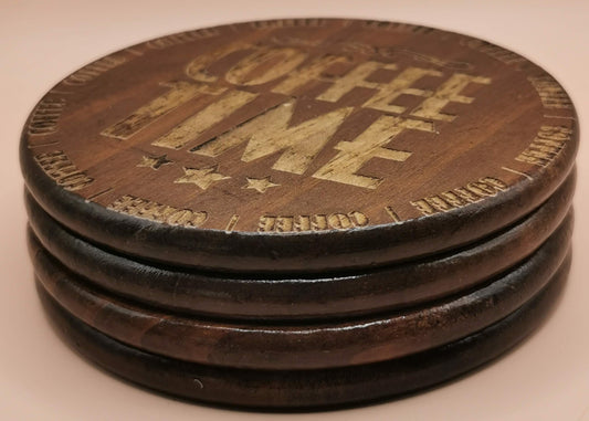Set of four Dark  wooden coaster Coffee Time - Laser Studio