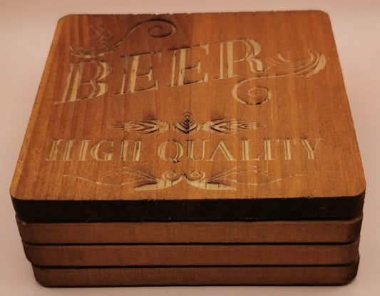 Set of four Dark wooden coaster Square Beer - Laser Studio