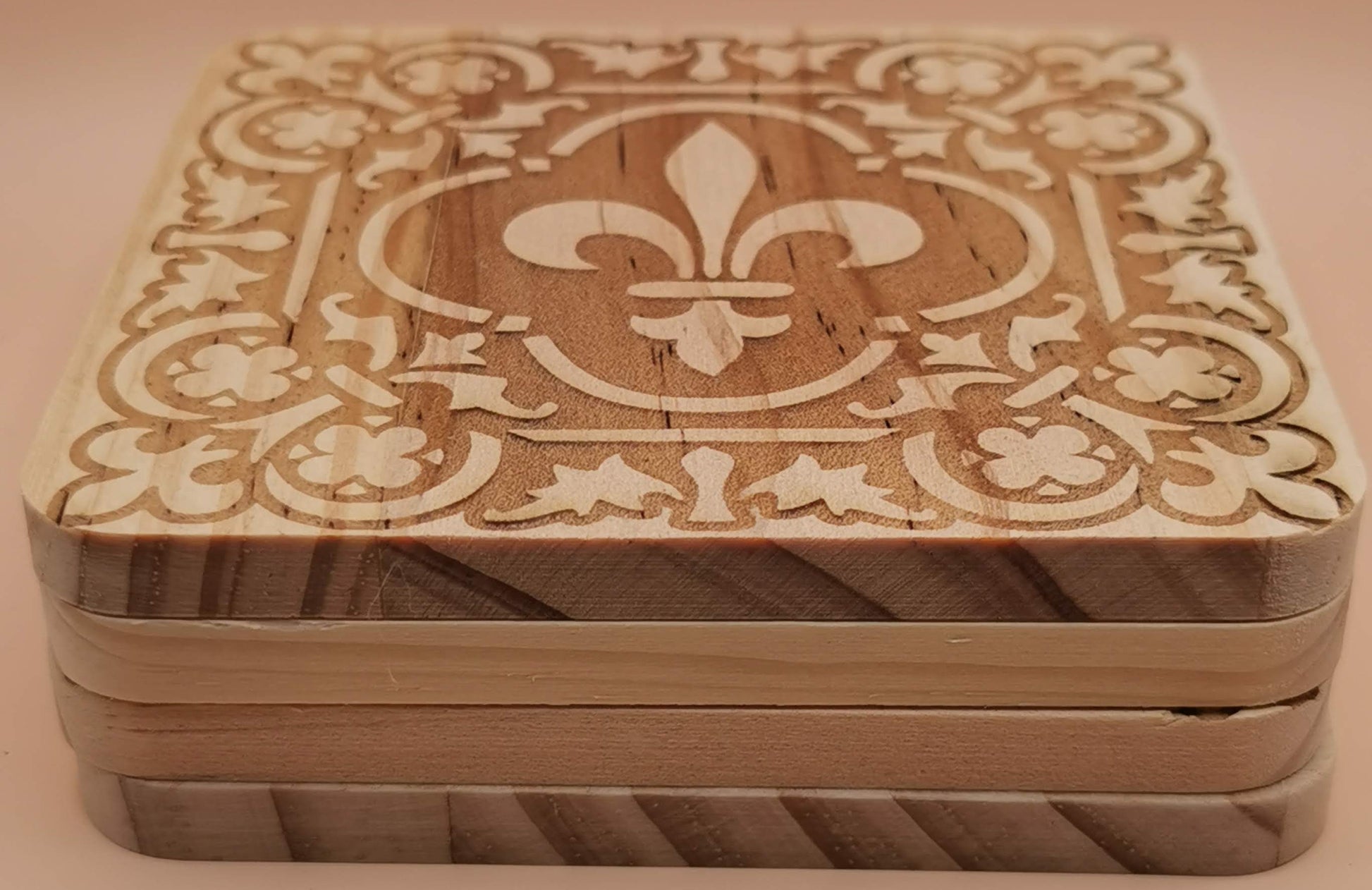 Set of four Light wooden coaster Square Royal - Laser Studio