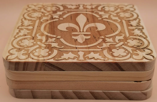 Set of four Light wooden coaster Square Royal - Laser Studio