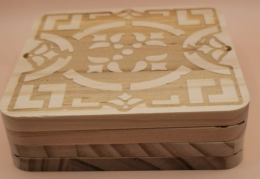 Set of four Light wooden coaster Square puzzle - Laser Studio