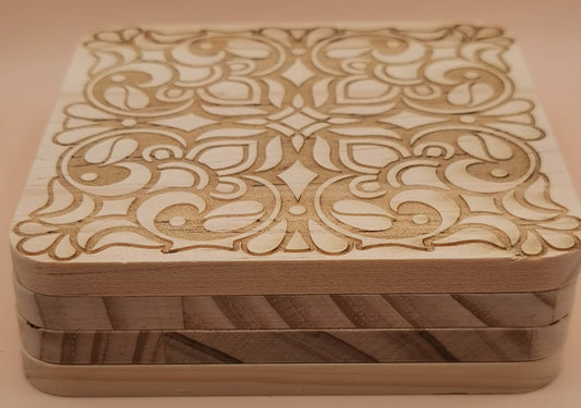 Set of four Light wooden coaster Square Floral - Laser Studio