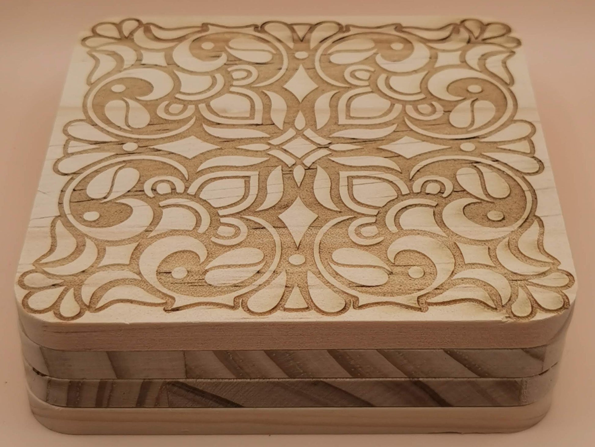 Set of four Light wooden coaster Square Floral - Laser Studio