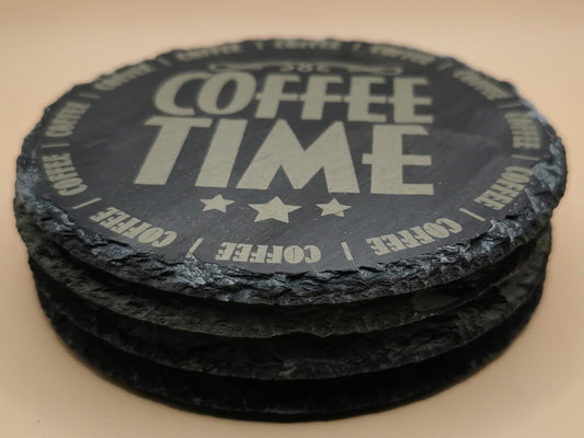 Set of four Round slate coaster - Laser Studio