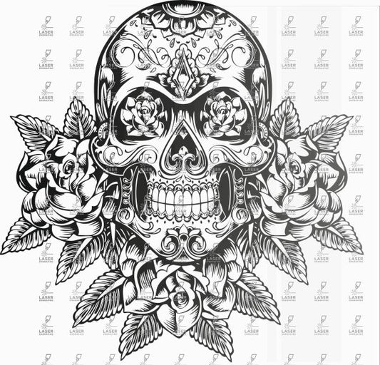 Scull with roses  Vector graphic design template - Laser Studio